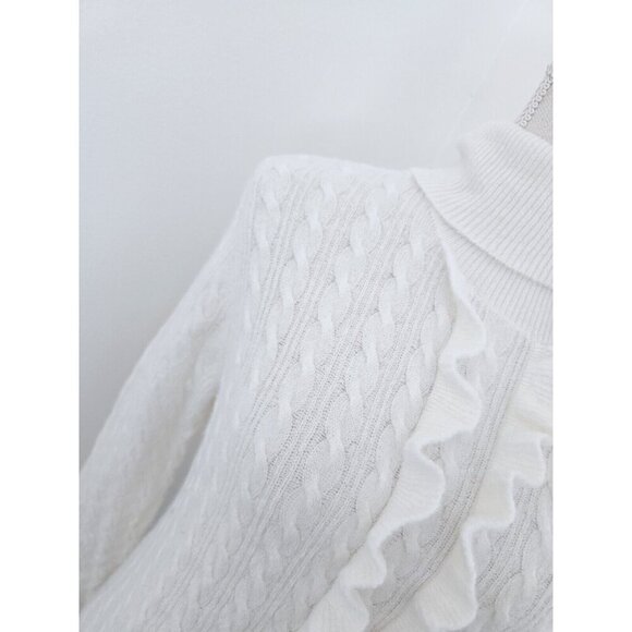 J Crew Ivory Supersoft Ruffle Front Wool Alpaca Turtleneck Pullover Sweater M - Picture 5 of 10